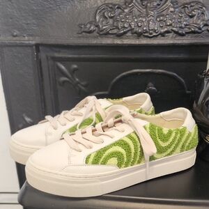 Soludos Ibiza Platform Psychedelic Spiral Sneakers Green White, Size 8